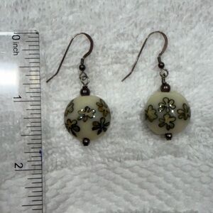 Floral Cream Ceramic Drop Earrings, gently used.